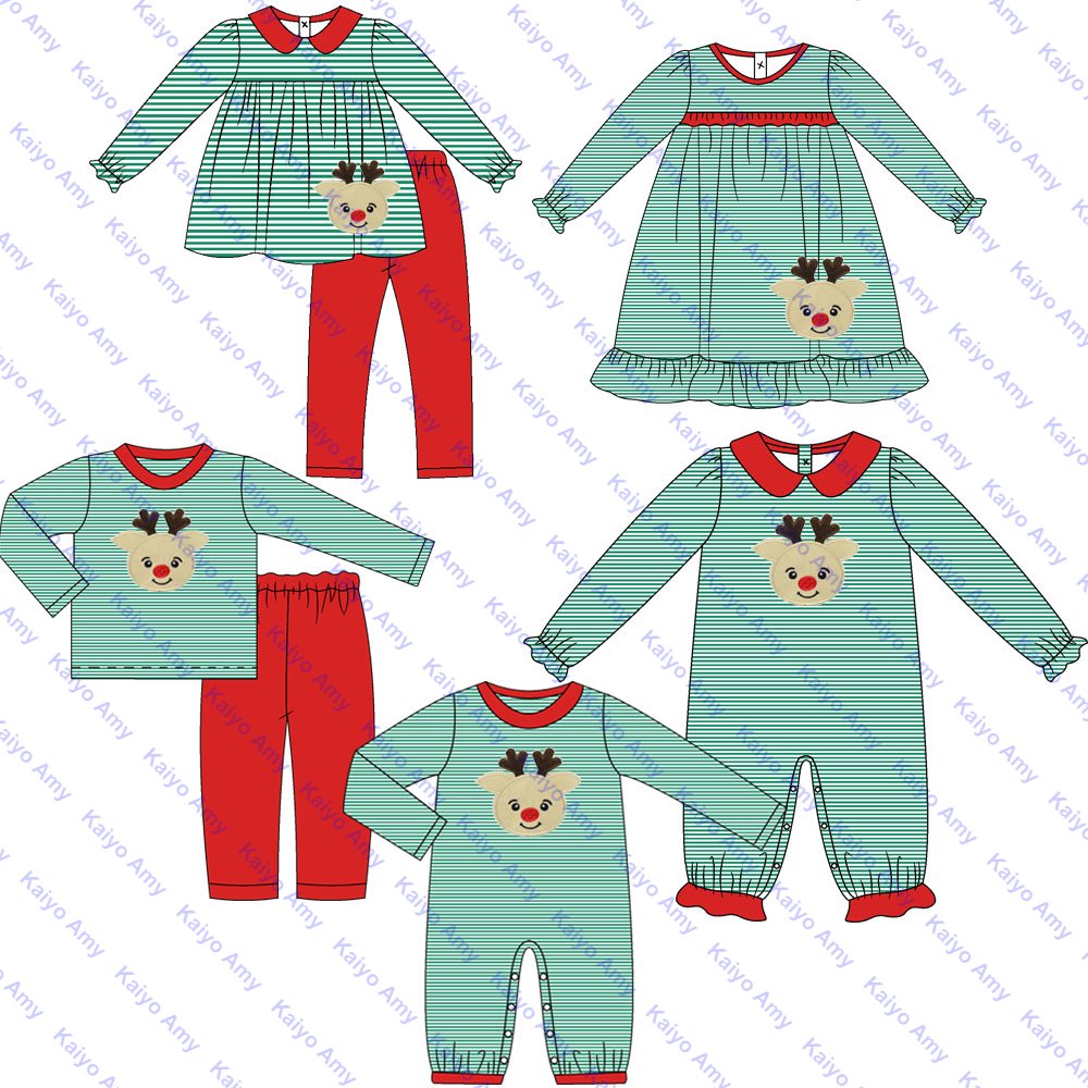 christmas products 2024 baby longalls applique sibling matching kids boys clothing set navy cotton two piece pant set