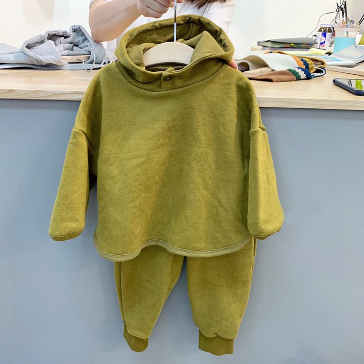 Autumn Children's Clothing Boys and Girls Simple Button Pullover Sweater Terry Sweater Children Clothes Set Unisex Patchwork