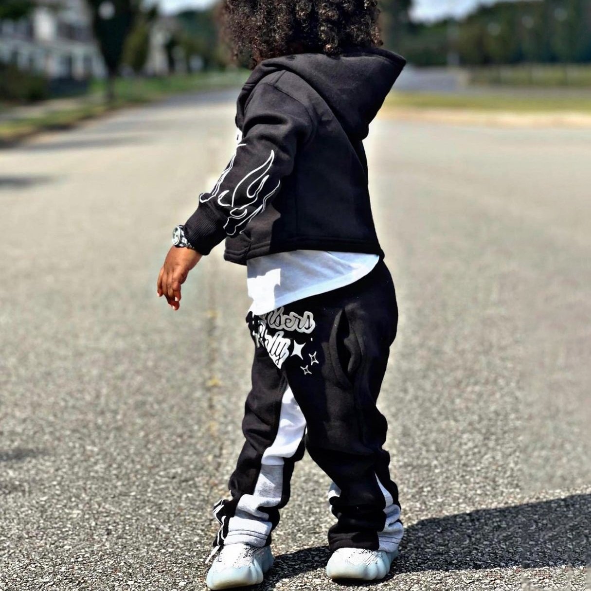 New Trending Latest Design Custom Patchwork 2 Piece Hoodie Joggers Children Tracksuit Boys Clothing Set