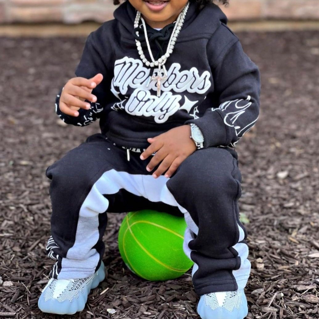 New Trending Latest Design Custom Patchwork 2 Piece Hoodie Joggers Children Tracksuit Boys Clothing Set