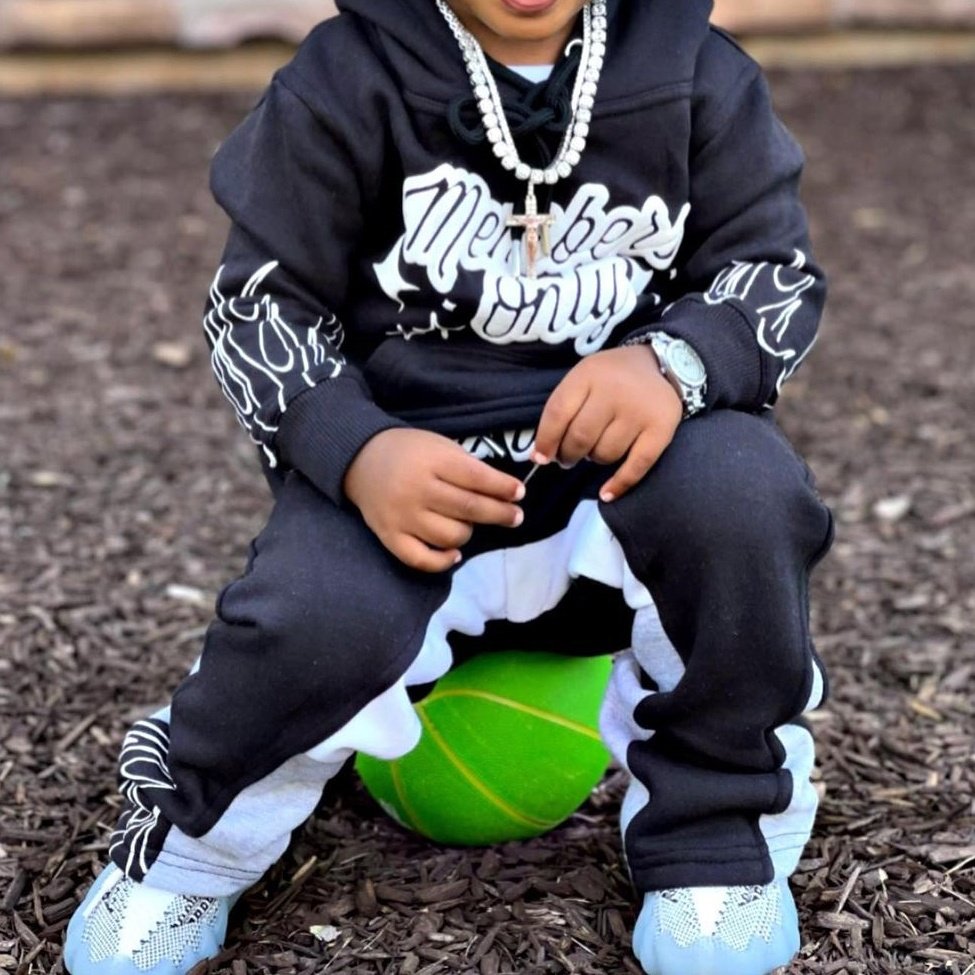 New Trending Latest Design Custom Patchwork 2 Piece Hoodie Joggers Children Tracksuit Boys Clothing Set