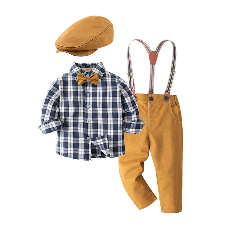 New Spring Autumn Baby Boys Clothing Set Formal Long Sleeve Shirt Toddler Boy Pants Soft Summer Baby Two-Piece Suit Hat 3pcs
