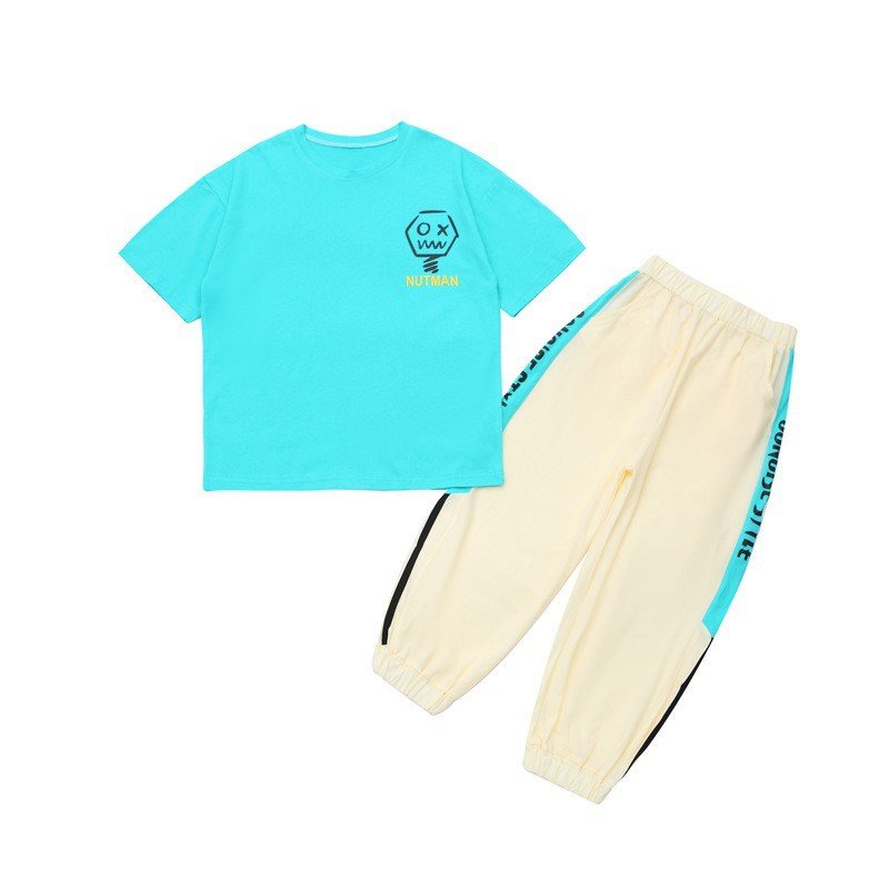 Hao Baby Summer Breathable Children's Fashionable Loose Casual Set Boys' Short Sleeve Top Tie Foot Sports Pants Two Piece S