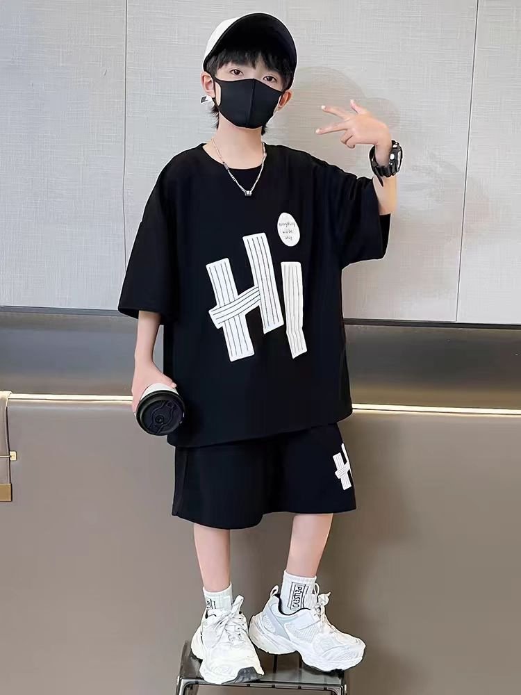 Korean Latest Fashion Summer Children 2pcs Suits Letter Print Casual Teenagers Boy Clothes Sets