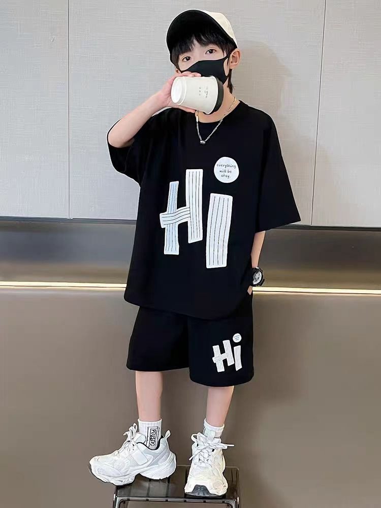 Korean Latest Fashion Summer Children 2pcs Suits Letter Print Casual Teenagers Boy Clothes Sets