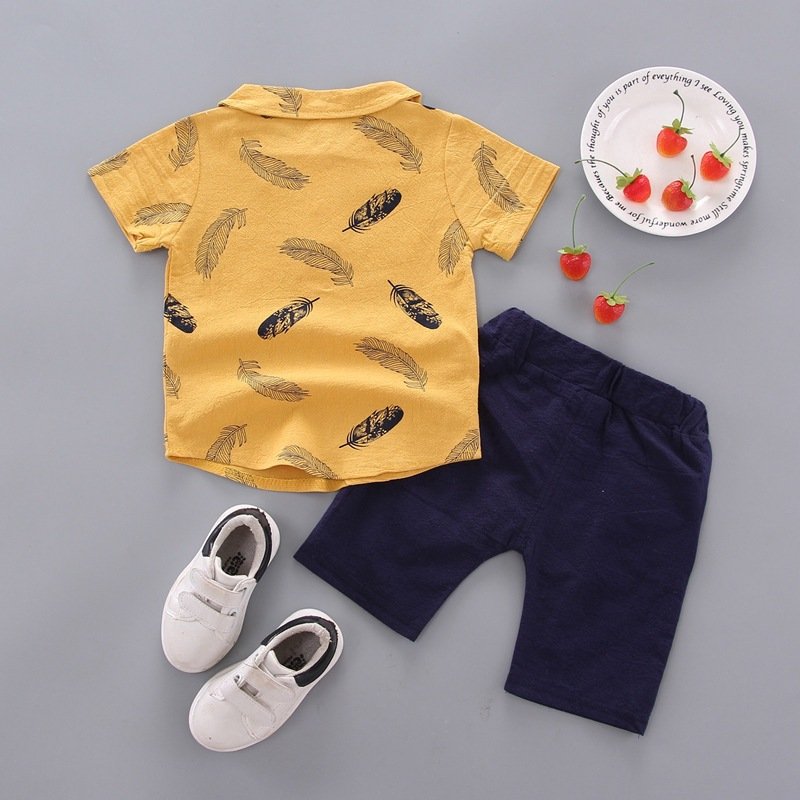 2023 New Arrivals Feather Summer Casual Printed Baby Clothes Boys Clothing Sets Style Trend Children's Outfits For Boys