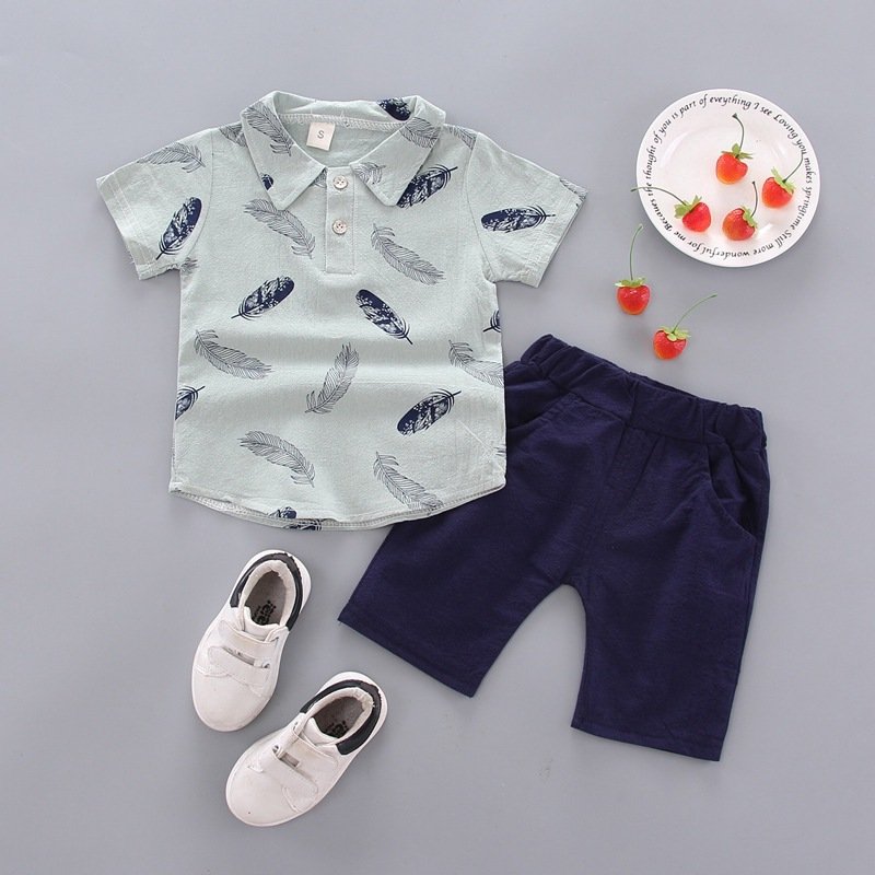 2023 New Arrivals Feather Summer Casual Printed Baby Clothes Boys Clothing Sets Style Trend Children's Outfits For Boys