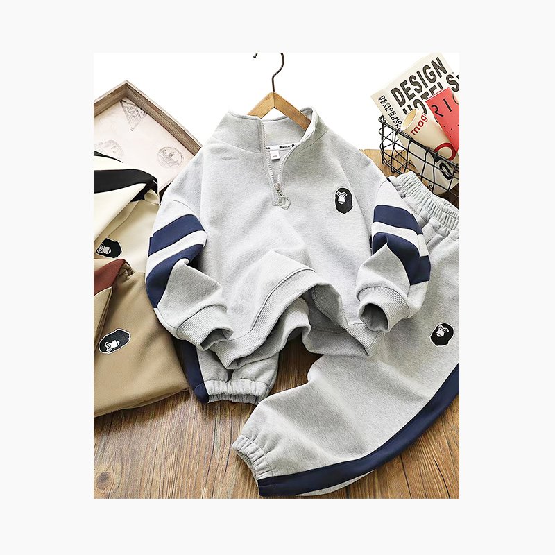 2024 spring and autumn set Children's printed Lapel long sleeved sportswear knitted sports zip set children's clothing set