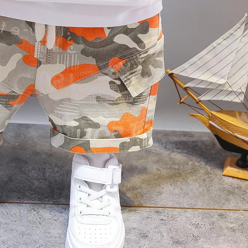 Conyson New Arrival Low MOQ Fashion Camouflage Knitting Cotton Short Sleeve Baby Boy Two Piece Summer Shorts Set Clothing