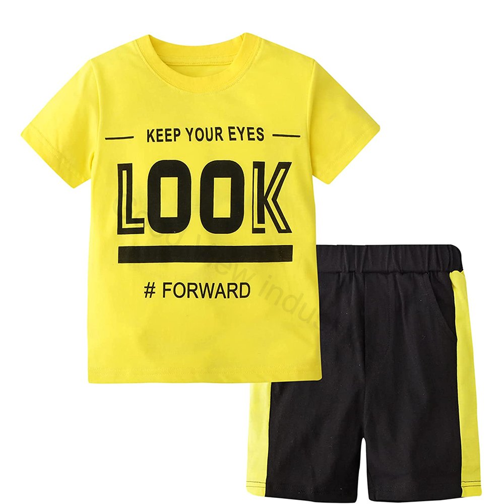 Custom accepted size kids clothes 2 piece suit 100% cotton children casual sports t shirt shorts summer boys clothing sets