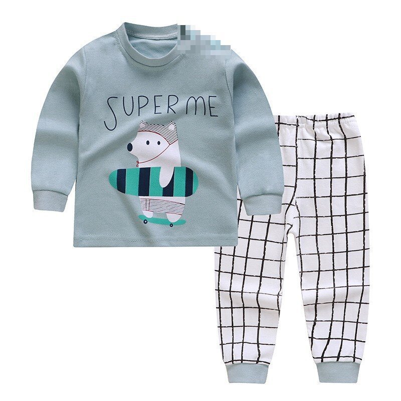Spring Carton Long Sleeves Pants Boys Girls Pajamas Cotton Home Clothes Set 2-pieces Kids Clothing Suit with Wholesale