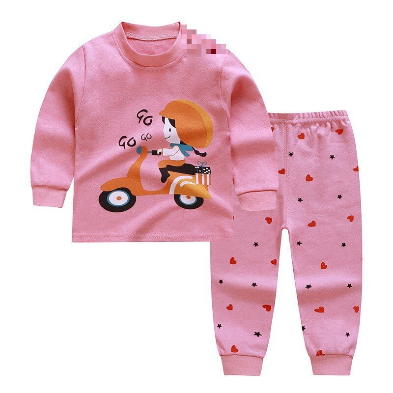 Spring Carton Long Sleeves Pants Boys Girls Pajamas Cotton Home Clothes Set 2-pieces Kids Clothing Suit with Wholesale