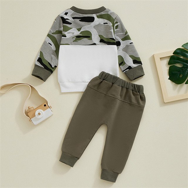 1 Pcs Private Label Camouflage Cotton Outfit Autumn Newborn Infant Toddler Clothes Top Pants Baby Boys Clothing Set