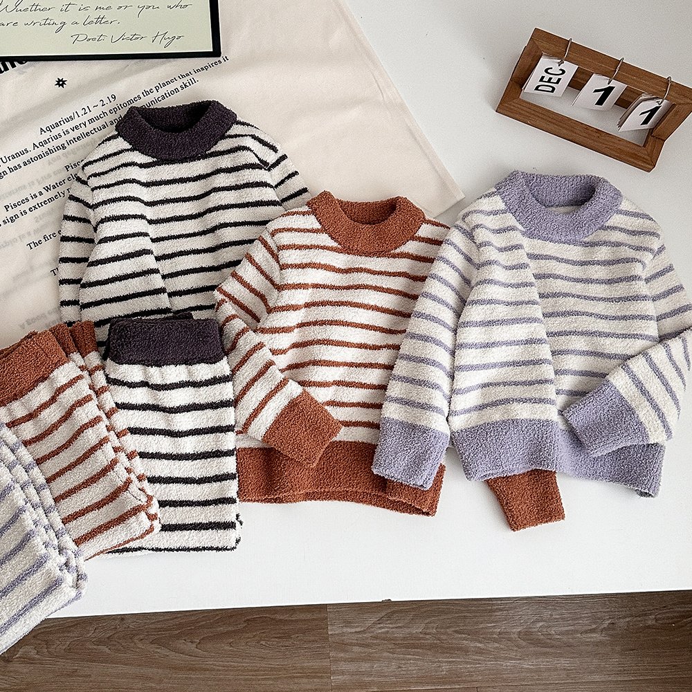 Purorigin Winter Kids Pyjamas Set Cotton Thickened Coil Velvet Fleece Baby Sleepwear 2PCS Pajamas Set For Kids Girls And Boys