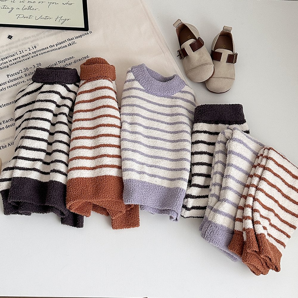 Purorigin Winter Kids Pyjamas Set Cotton Thickened Coil Velvet Fleece Baby Sleepwear 2PCS Pajamas Set For Kids Girls And Boys