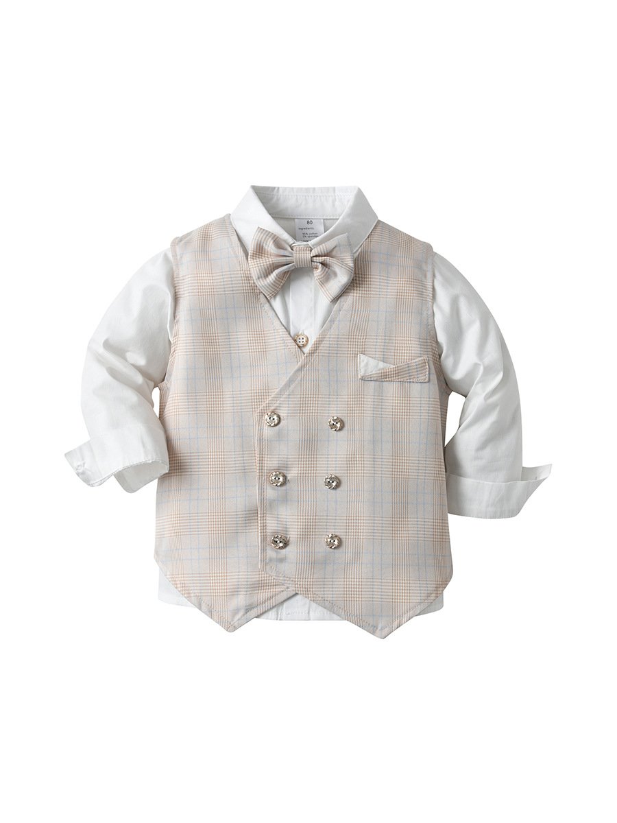 Factory Wholesale Baby Boys Formal Wear Wedding Clothes Suits Long Sleeve Shirt Formal Waistcoat Suits Boy Clothing Sets