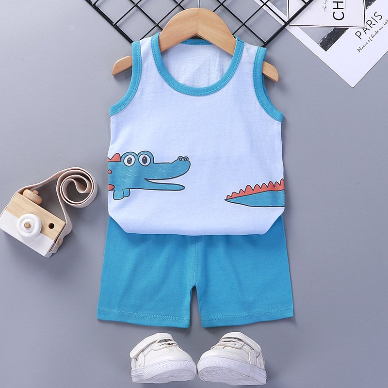 Children's vest set Summer cotton boys sleeveless girl shorts clothes all cotton baby set children's clothing