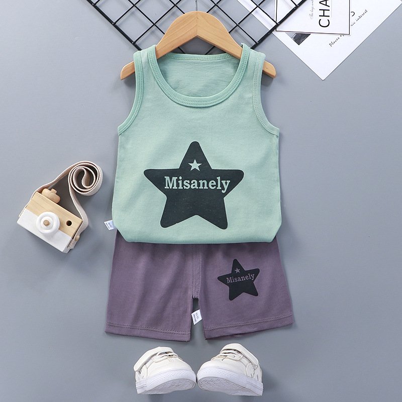 Children's vest set Summer cotton boys sleeveless girl shorts clothes all cotton baby set children's clothing