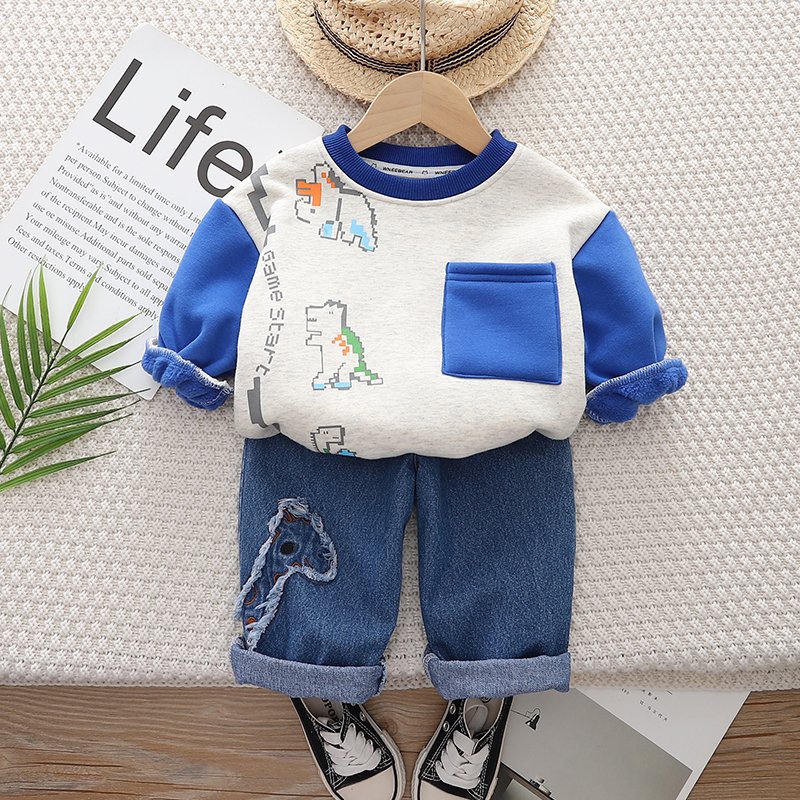 Korean Version Long Sleeve Cotton Hoodie Set for Boys 3-7 Years Old Leisure Clothing Wholesale Baby Boy Gifts