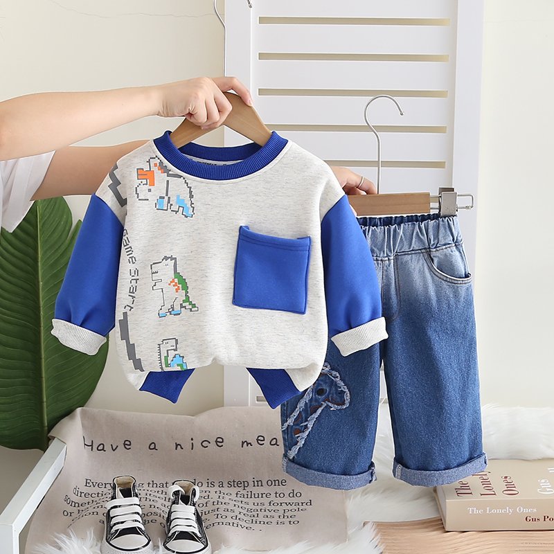 Korean Version Long Sleeve Cotton Hoodie Set for Boys 3-7 Years Old Leisure Clothing Wholesale Baby Boy Gifts