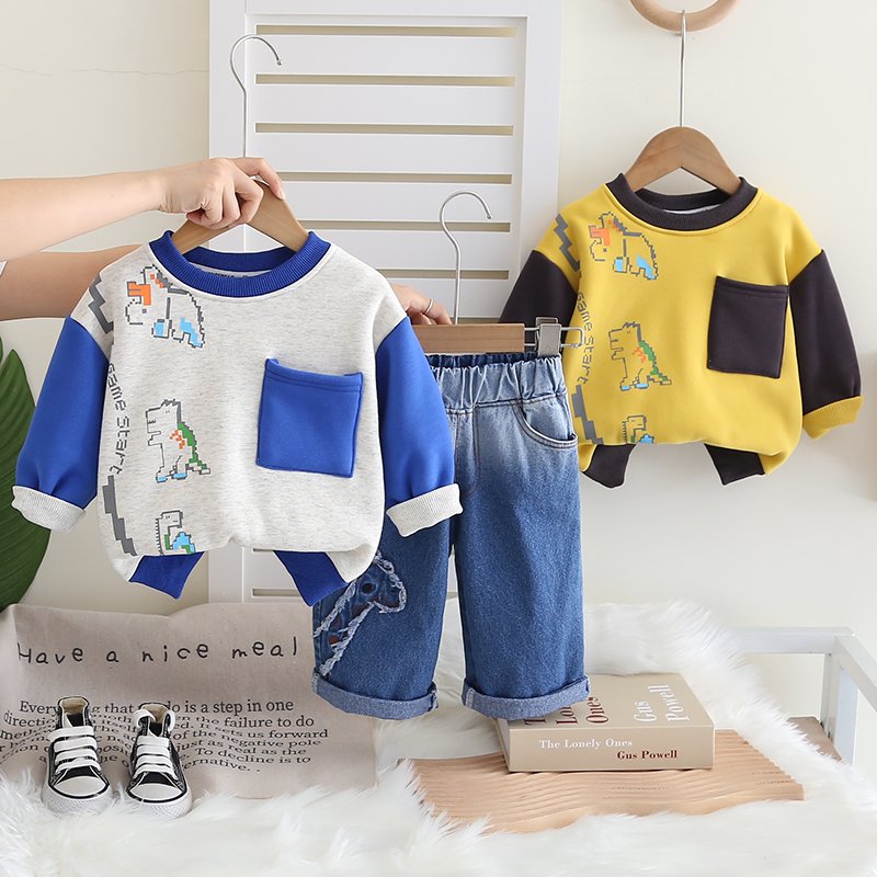 Korean Version Long Sleeve Cotton Hoodie Set for Boys 3-7 Years Old Leisure Clothing Wholesale Baby Boy Gifts