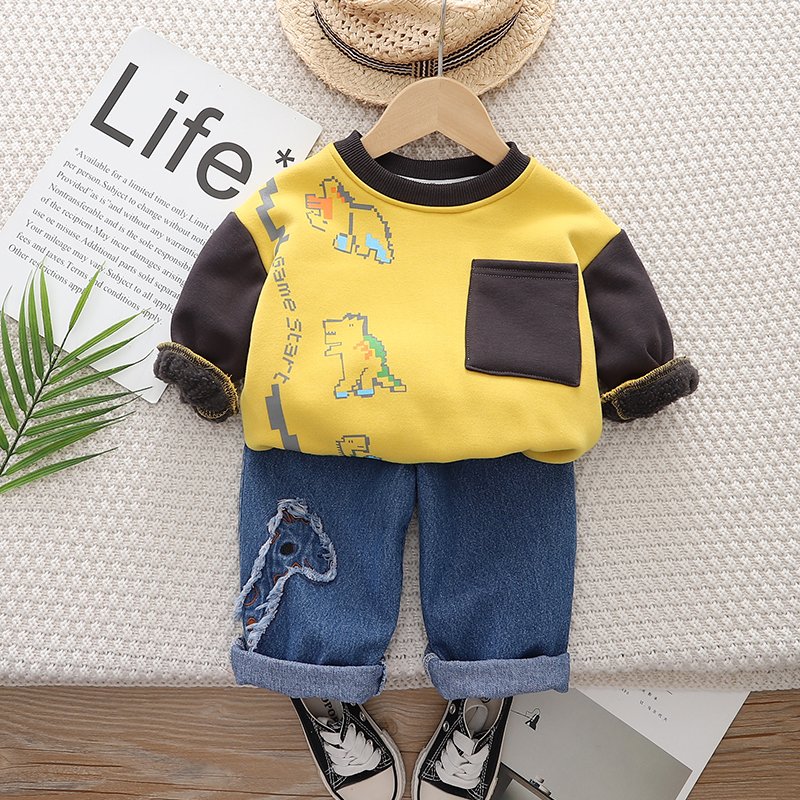 Korean Version Long Sleeve Cotton Hoodie Set for Boys 3-7 Years Old Leisure Clothing Wholesale Baby Boy Gifts