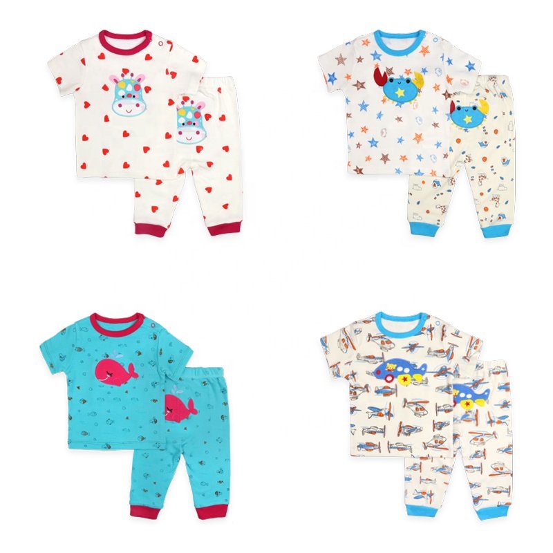 weaning baby set Baby Cloth Cute Print Summer Cotton Unisex Clothing Set Fashion Hot Saleorganic cotton kids clothes Baby Suit