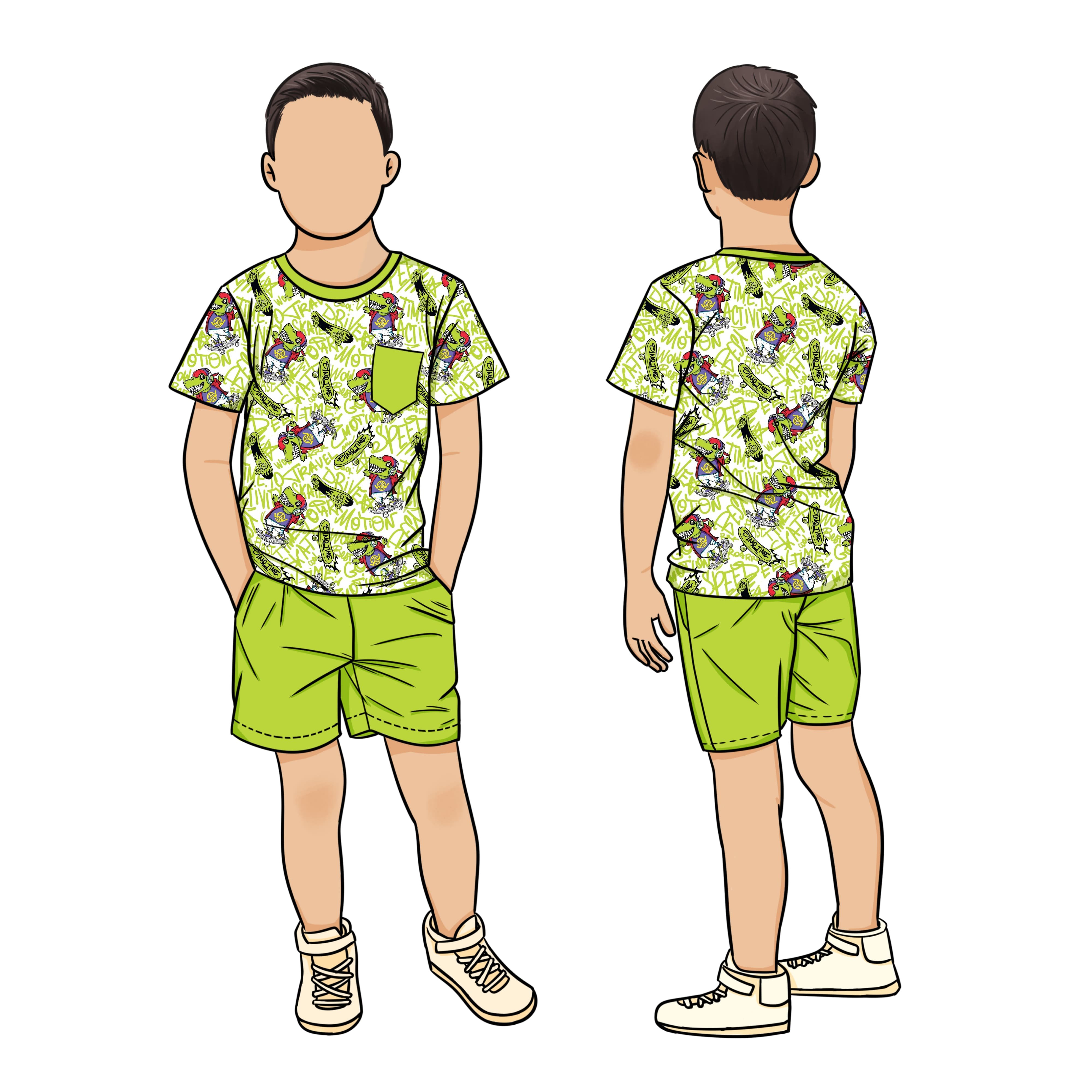 Hot Selling High Quality 2pcs Printed Sports Clothing Boy Front Pocket Solid Shorts Set For Kids