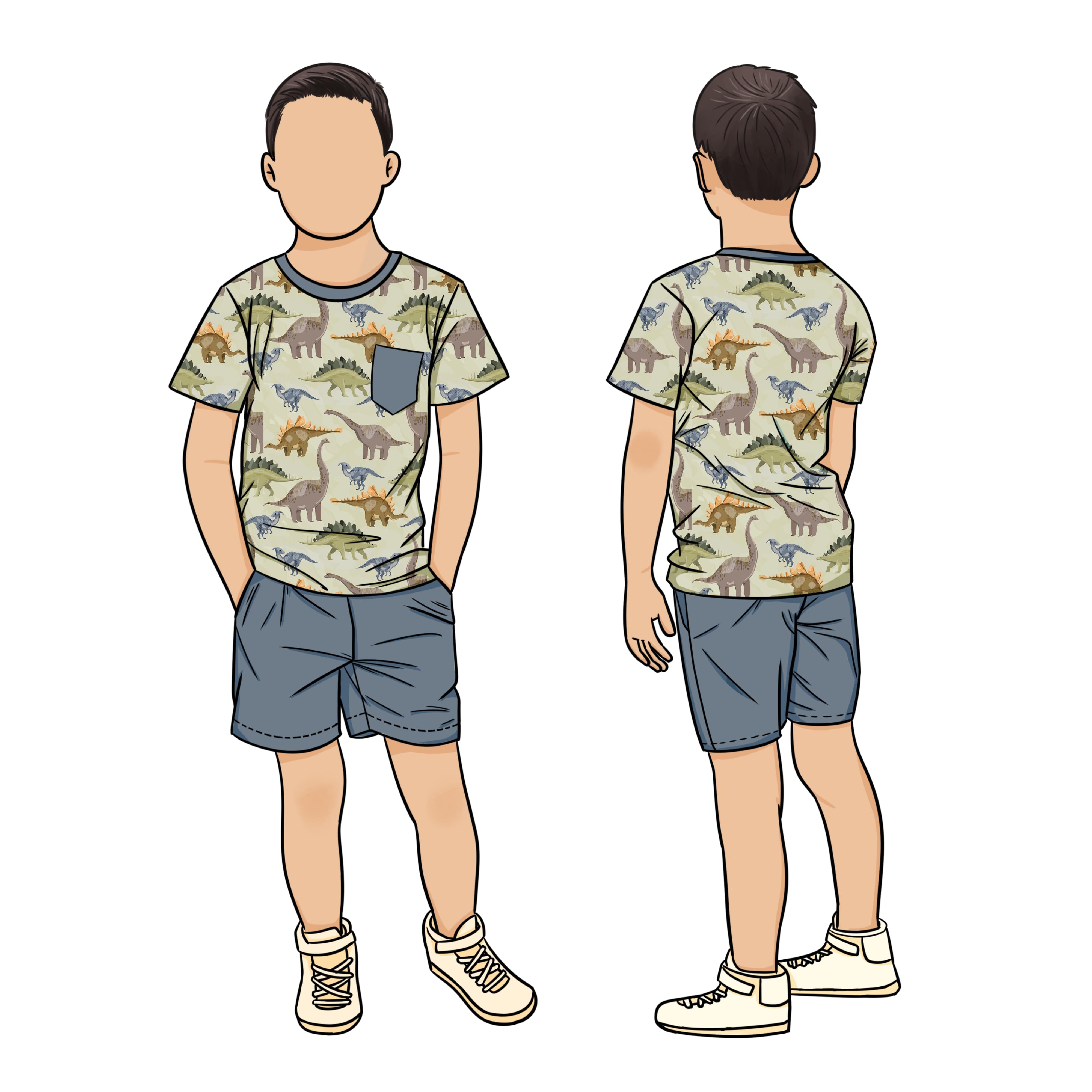 Hot Selling High Quality 2pcs Printed Sports Clothing Boy Front Pocket Solid Shorts Set For Kids