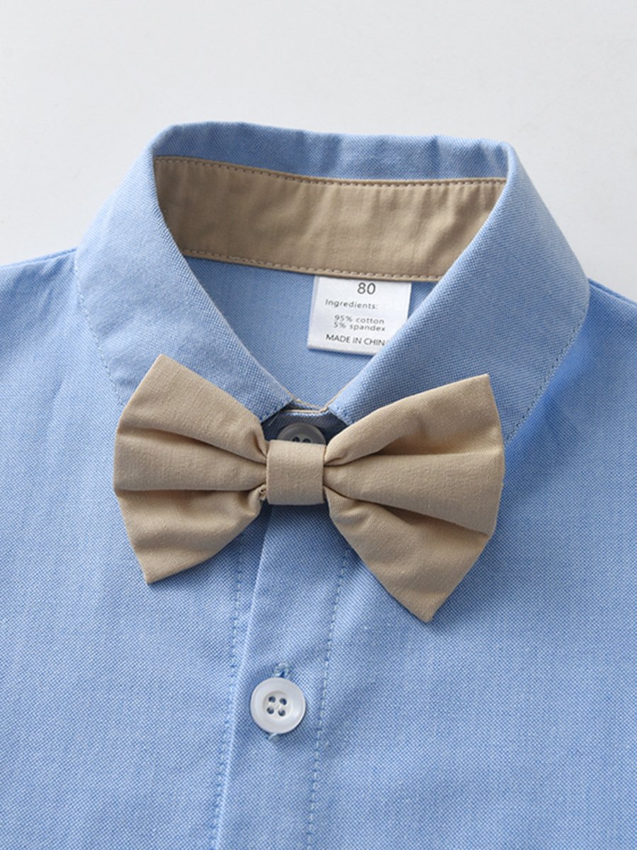 2024 Summer Baby Boys Party Dress Suit Cotton Short Sleeve Shirt+Suspender Shorts Outfits Kids Boys Gentleman Clothing Set