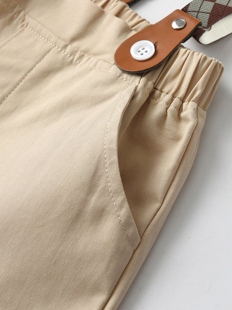 2024 Summer Baby Boys Party Dress Suit Cotton Short Sleeve Shirt+Suspender Shorts Outfits Kids Boys Gentleman Clothing Set