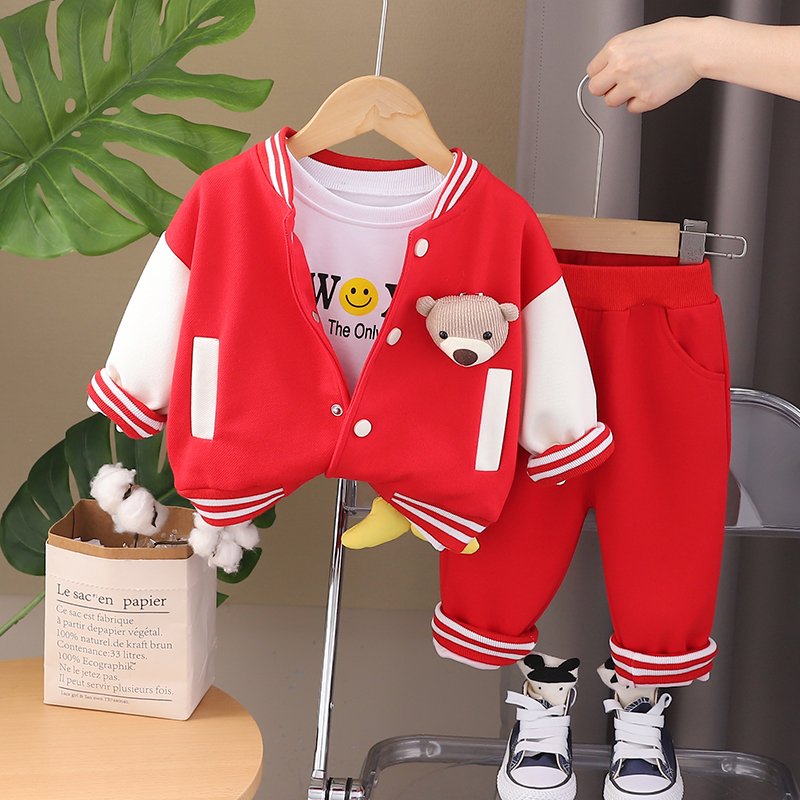2024 New Children Casual Clothes Cotton Baby Cartoon Bear Clothing Coat+Shirts+Pants 1-5 Years Boys children clothing Set