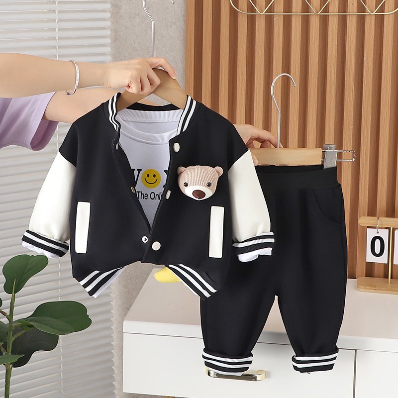 2024 New Children Casual Clothes Cotton Baby Cartoon Bear Clothing Coat+Shirts+Pants 1-5 Years Boys children clothing Set