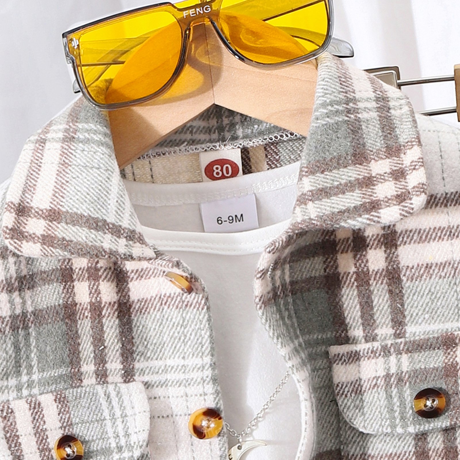 European and American autumn new boy suit plaid shirt jacket ripped jeans suit