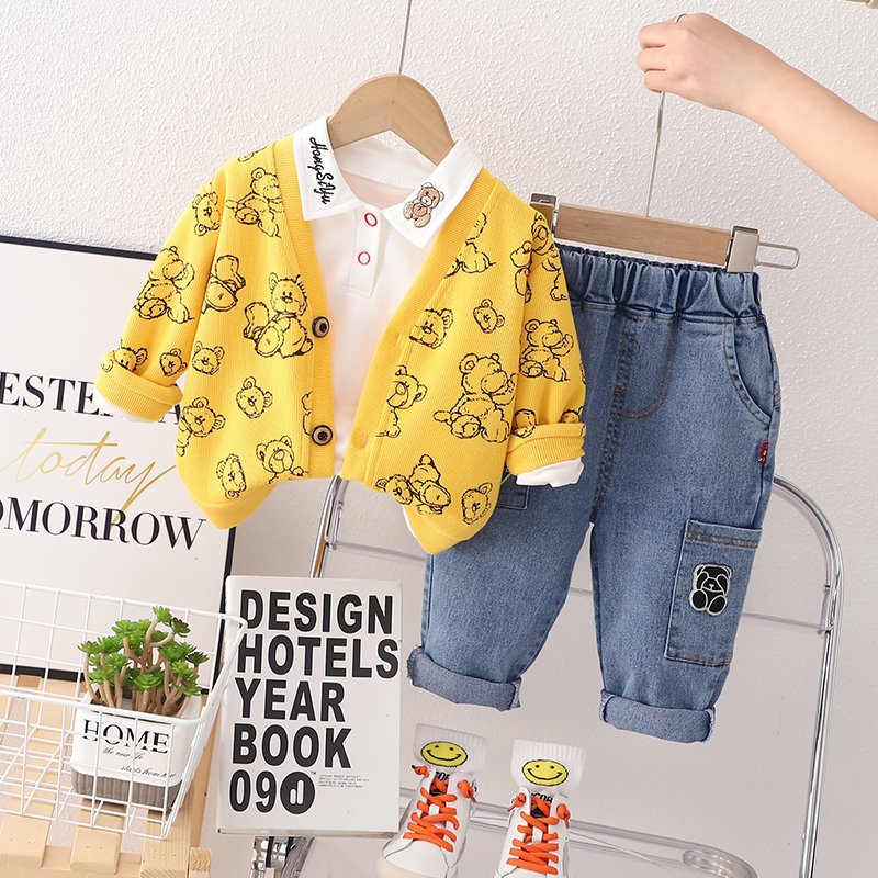 Toddler Boy Clothes 2023 Spring Baby Boy 3pcs Clothing Sets Denim Cotton Shirt Jeans for Kids Boy