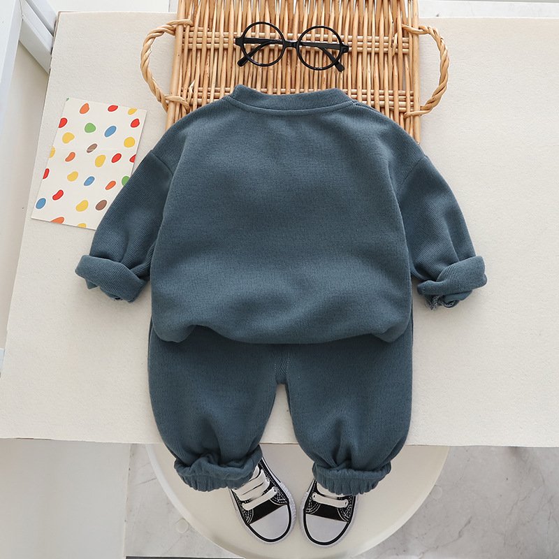 Inexpensive cotton fashion cool bear hoodless long sleeve hoodie and pants two autumn children's clothing sets