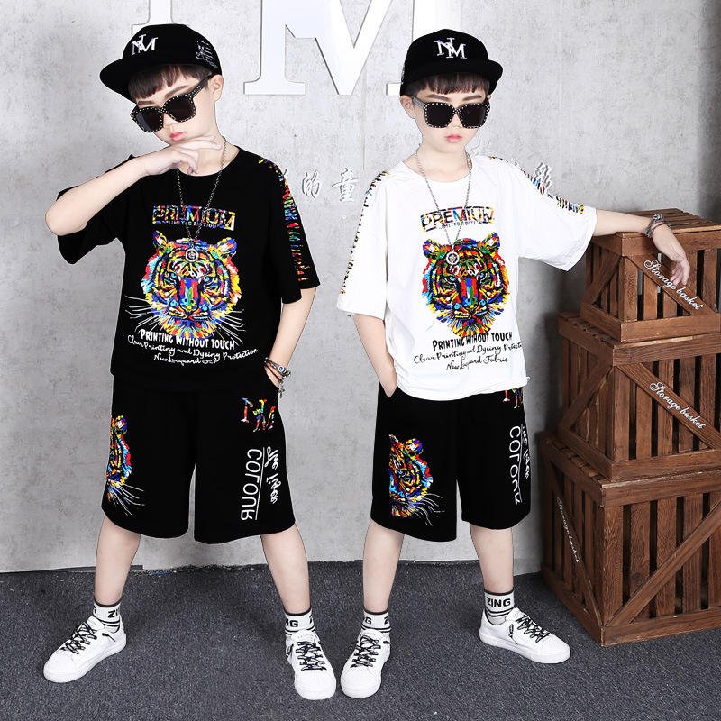 Children's clothing children's short-sleeved suit casual tiger head big boy two-piece suit 2022 new summer children's gift sets