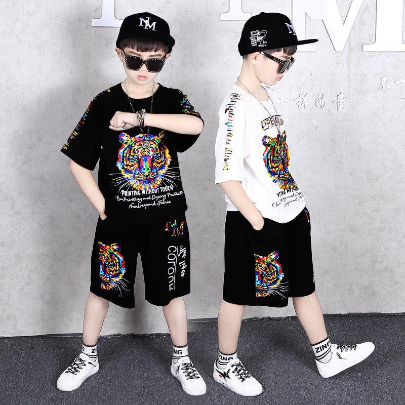 Children's clothing children's short-sleeved suit casual tiger head big boy two-piece suit 2022 new summer children's gift sets
