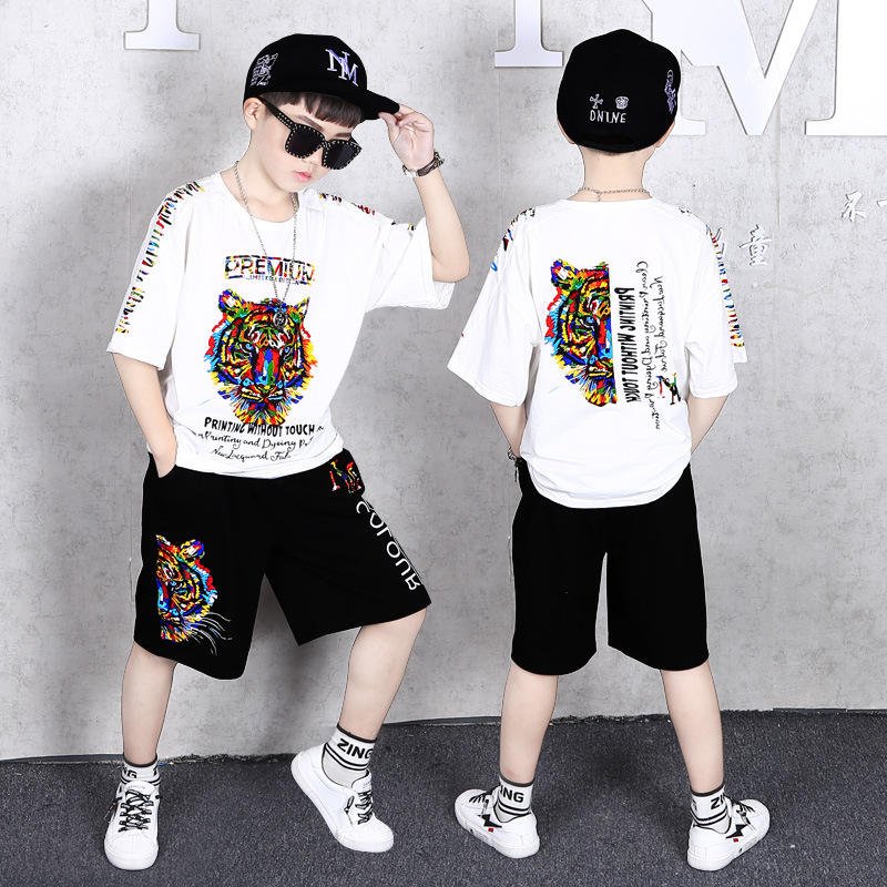 Children's clothing children's short-sleeved suit casual tiger head big boy two-piece suit 2022 new summer children's gift sets