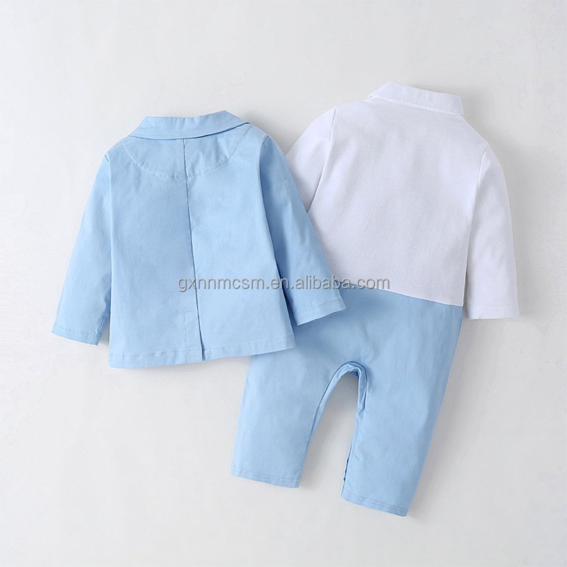 2 PCS Baby Clothes Handsome Christening 1st Birthday Baptism Formal Jacket Suit Bow Tie Set Boy Gentleman Romper Clothing Set