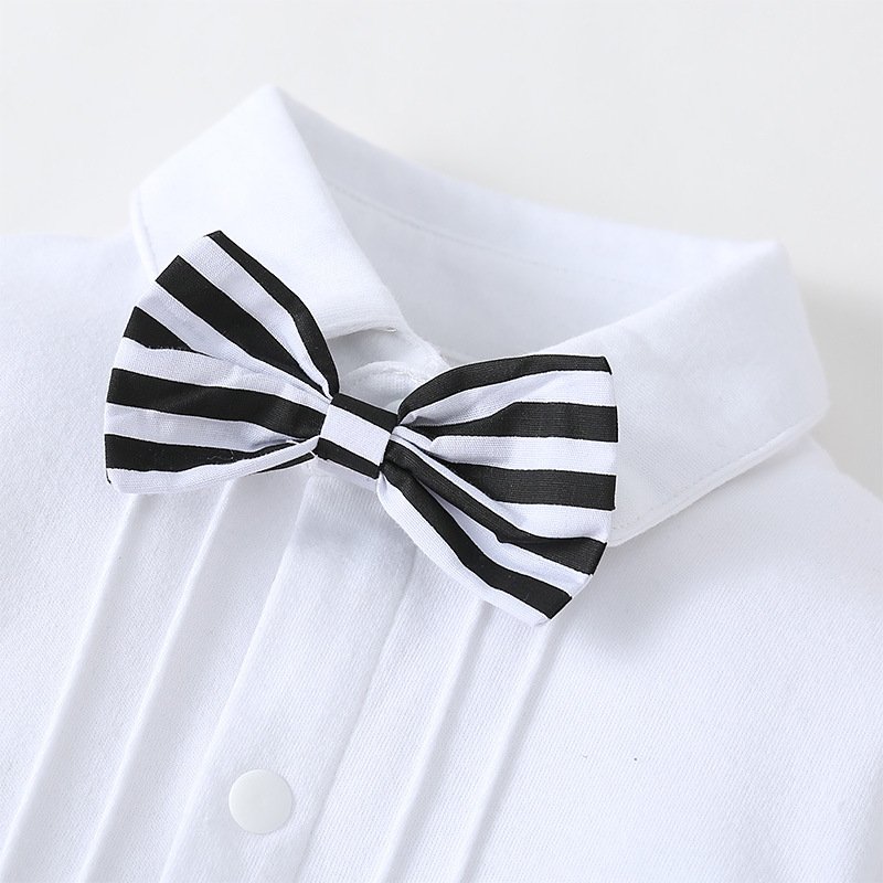 2 PCS Baby Clothes Handsome Christening 1st Birthday Baptism Formal Jacket Suit Bow Tie Set Boy Gentleman Romper Clothing Set