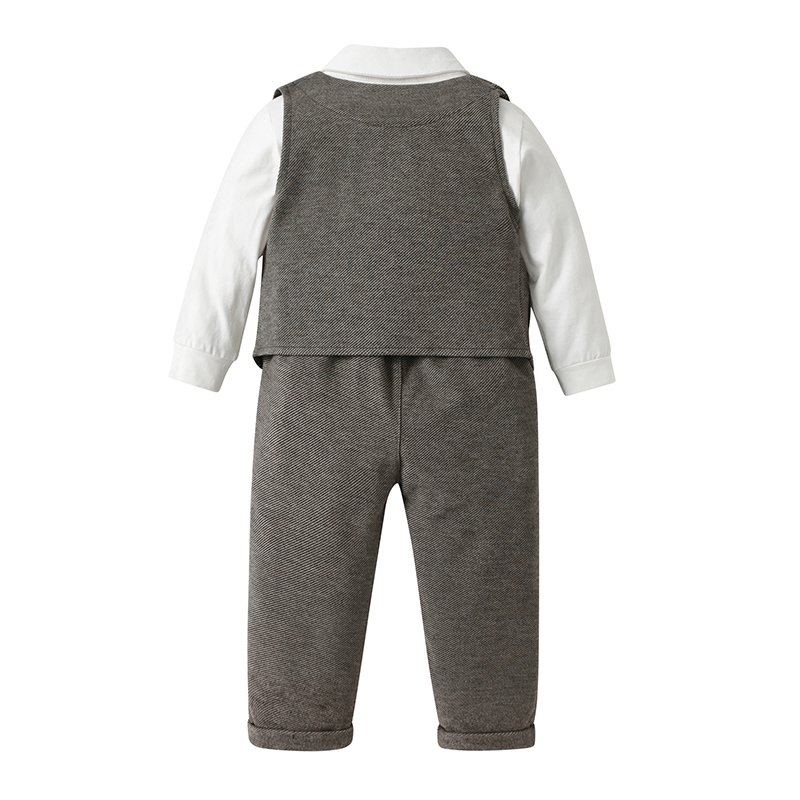 Autumn And Winter Children's White Long Sleeved Shirt Brown Coat+Pants+Hat 4PCS Baby Clothing Set For 2 Year