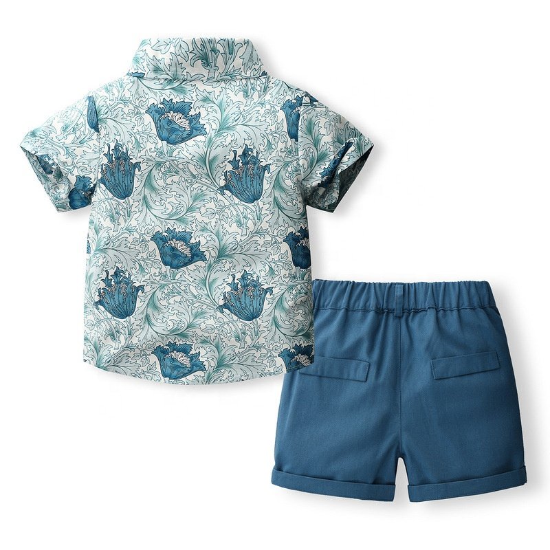 Kids Boy Gentleman Clothing Set Summer Boy Short Sleeve Print+Short Two Piece Casual Sets