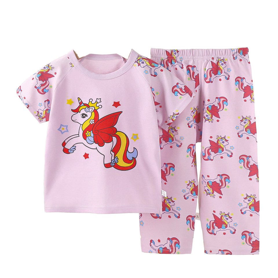Children's summer air conditioning clothing short sleeve trousers combination medium and large children cotton underwear set