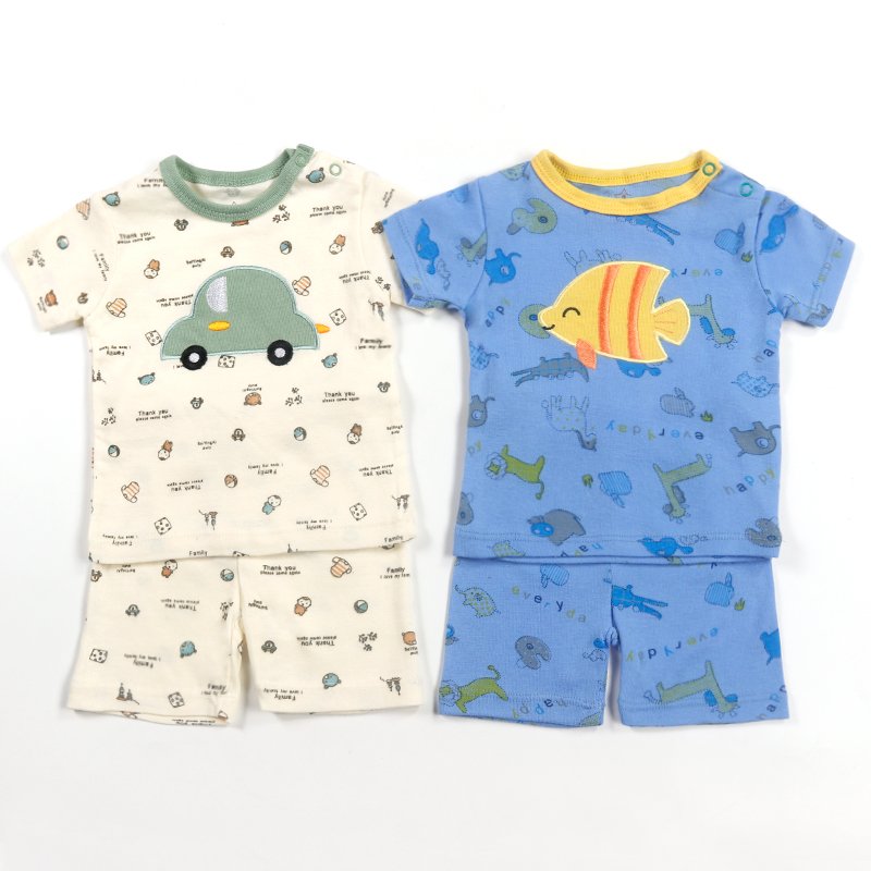 2024 Wholesale Toddler Boy Clothing Cotton Short Sleeve Print T Shirt Embroidery Shorts Beach 2 PCS Baby Girls Clothes Sets