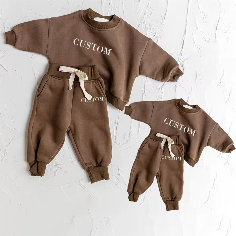 Custom LOGO boy children clothing fleece kids tracksuit crewneck sweatshirt gym sweatpants boy suit 2 pieces boys clothing sets