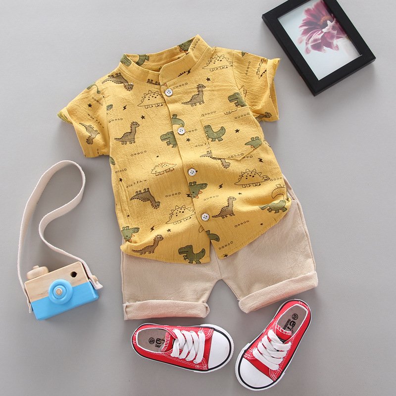 WEN 8 Children's Clothing Clothing Cotton And Linen Shirt Sets 2 Year Old Boys And Children Jeans Shirt