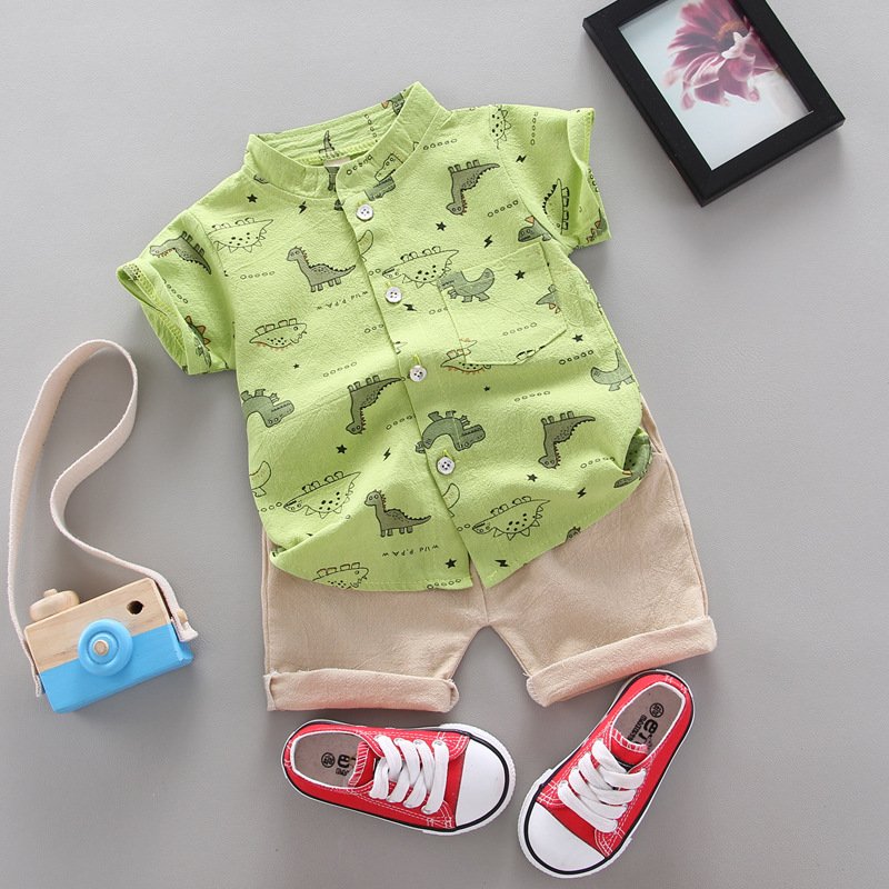WEN 8 Children's Clothing Clothing Cotton And Linen Shirt Sets 2 Year Old Boys And Children Jeans Shirt