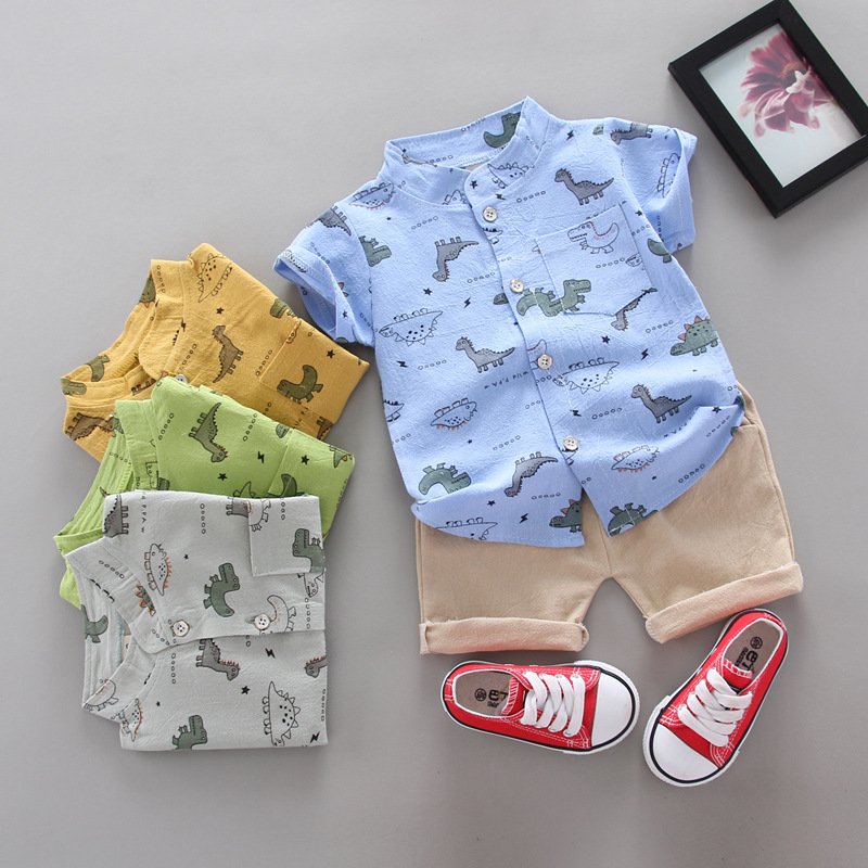 WEN 8 Children's Clothing Clothing Cotton And Linen Shirt Sets 2 Year Old Boys And Children Jeans Shirt
