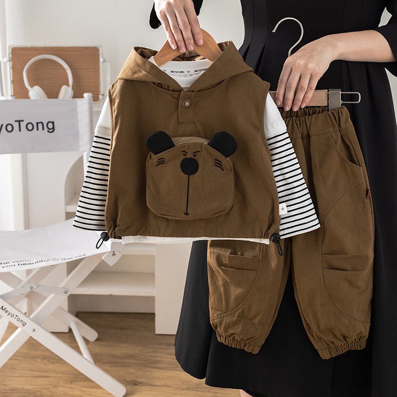 2024 New Autumn Boys' High Quality Cotton Casual Suit Long Sleeve Shorts Cartoon Print Pattern Minimum Order 3 Pcs Toddlers Kids